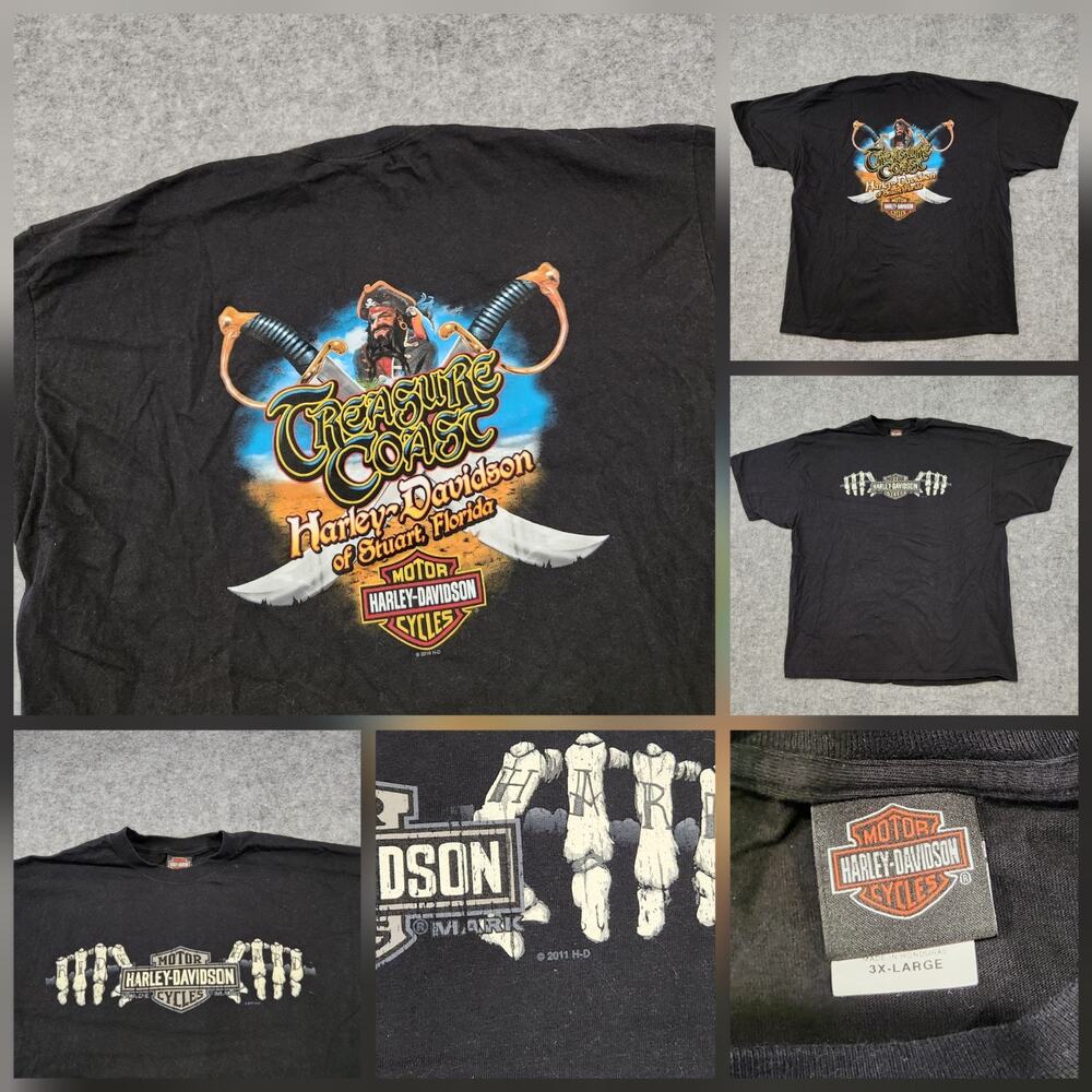 VTG Harley Davidson Motorcycles Ride Hard Men 3XL Pirate Florida Graphic T Shirt